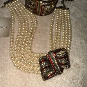 Y2K HEIDI DAUS RIBBON CANDY CRYSTAL & PEARL NECKLACE & BRACELET SET RARE FIND